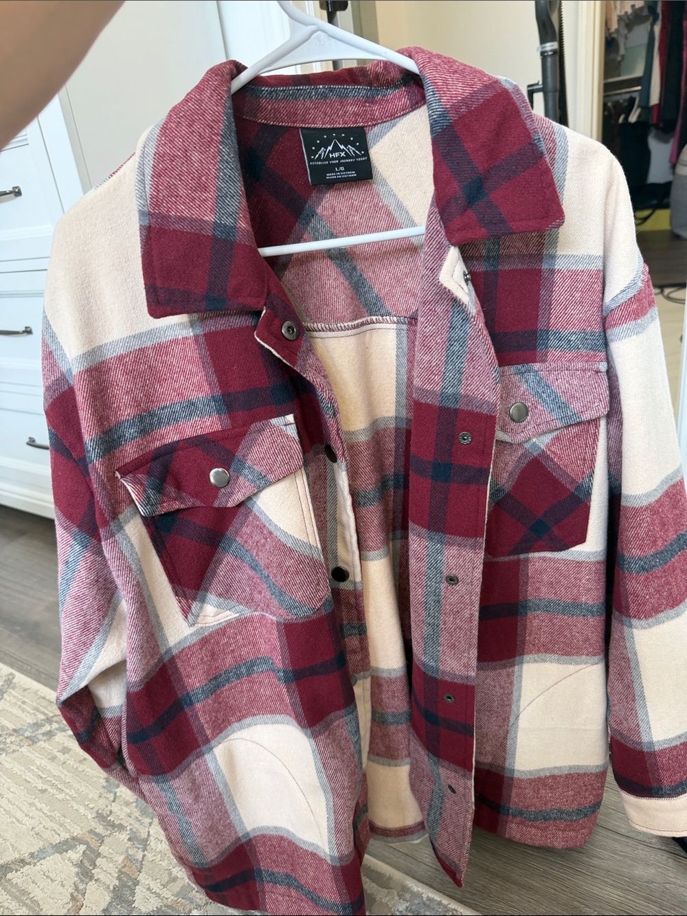 Plaid Shacket Jacket - Cream & Burgundy